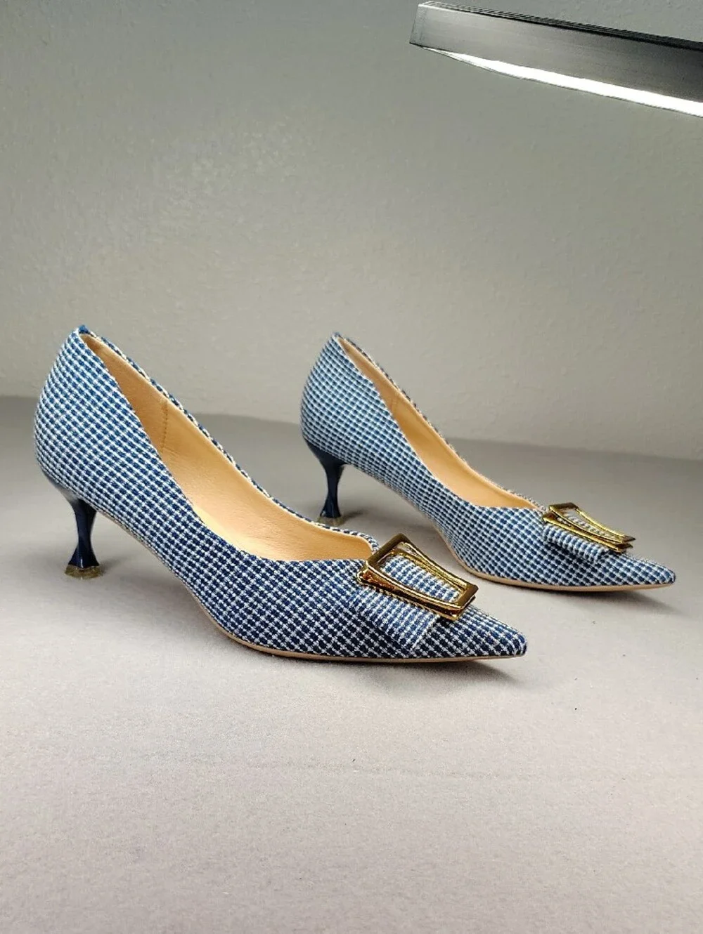 C.Paravano Pumps W/Blue and White Tweed - Size 38 - GORGEOUS